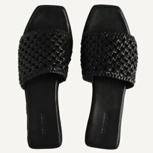 BEMBIEN Black Milena Leather Slides, Woven, Size 39 EU (US size 8.5-9)